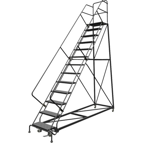Safety Slope Rolling Ladder, 13 Steps, Perforated, 50° Incline, 130" High Ottawa Fastener Supply
