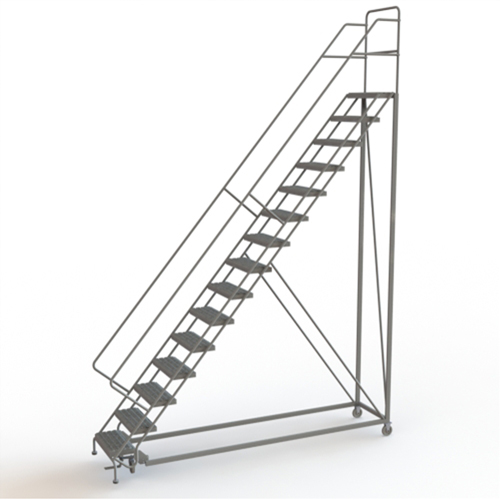 Safety Slope Rolling Ladder, 15 Steps, Serrated, 50° Incline, 150" High Ottawa Fastener Supply