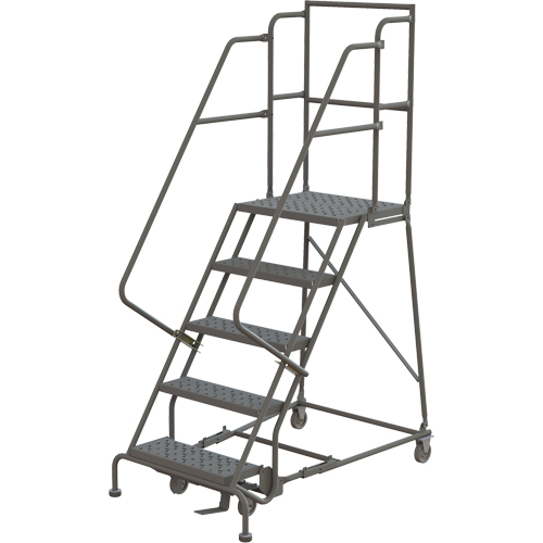 Deep Top Step Rolling Ladder, 5 Steps, 16" Step Width, 50" Platform Height, Steel Ottawa Fastener Supply
