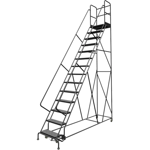 Deep Top Step Rolling Ladder, 14 Steps, 24" Step Width, 140" Platform Height, Steel Ottawa Fastener Supply