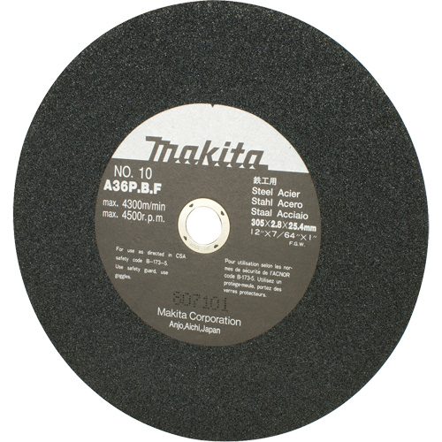 Meule abrasive pour scies &agrave; tronçonner et meuleuses dangle, 12" x 7/64", Arbre de 1", 4500 Tr/min Ottawa Fastener Supply
