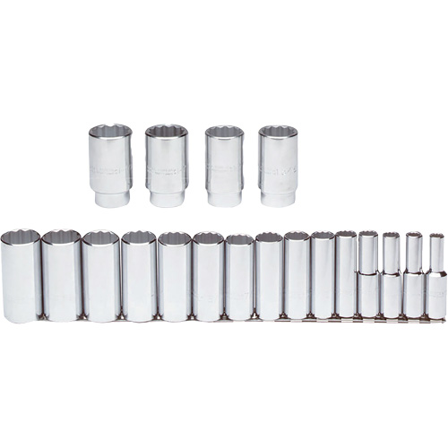 Socket Set, 19 Pcs, 1/2" Drive Size, Deep Ottawa Fastener Supply