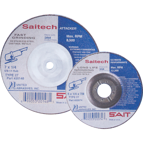 Saitech Ultimate Performance Grinding Wheel, 4" x 1/4", 3/8" Arbor, Aluminum Oxide, Type 27 Ottawa Fastener Supply