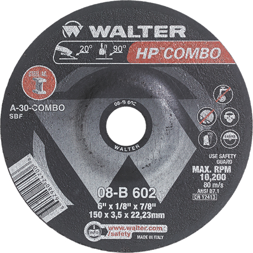 Meule combin&eacute;e HP Combo &agrave; moyeu d&eacute;port&eacute;, 6" x 1/8", Arbre de 7/8", Type 27 Ottawa Fastener Supply