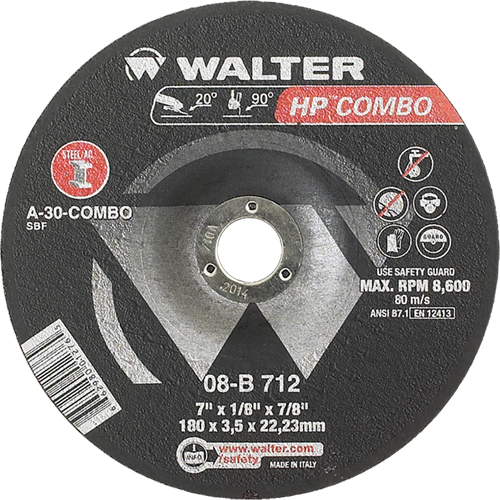 Meule combin&eacute;e HP Combo &agrave; moyeu d&eacute;port&eacute;, 7" x 1/8", Arbre de 7/8", Type 27 Ottawa Fastener Supply