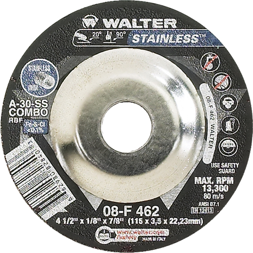 Depressed Centre Grinding Wheels - Stainless Type 27, 4-1/2" x 1/8", 7/8" Arbor, Type 27 Ottawa Fastener Supply