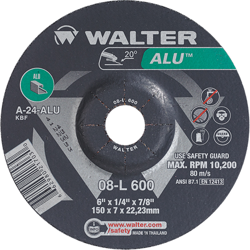 Aluminium Depressed Centre Grinding Wheels, 6" x 1/4", 7/8" Arbor, Type 27 Ottawa Fastener Supply
