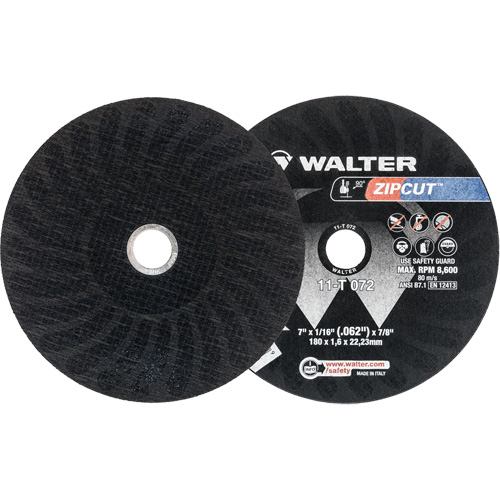 Zipcut Reinforced Cut-Off Wheel, 7" x 1/16", 7/8" Arbor, Type 1, Aluminum Oxide, 8600 RPM Ottawa Fastener Supply