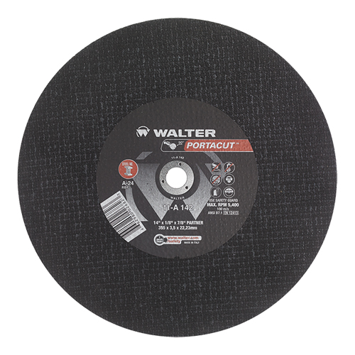 Meule &agrave; tronçonner rapide en acier inoxydable Portacut, 14" x 1/8", Arbre de 7/8", Type 1, Oxyde d'aluminium, 5400 Tr/min Ottawa Fastener Supply