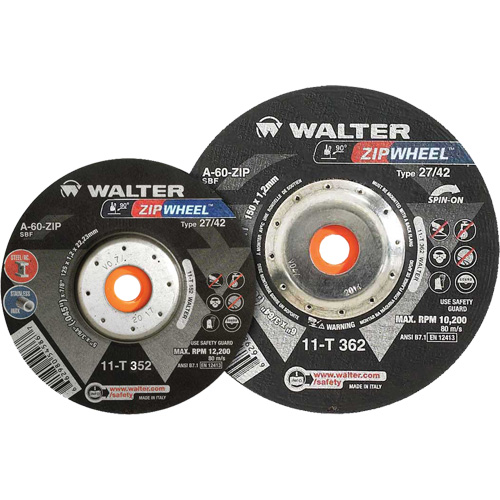 Meules &agrave; tronçonner renforc&eacute;es Zipcut vissables pour scies circulaires, 5" x 7/8", Arbre de 5/8"-11, Type 27, Oxyde d'aluminium, 12 200 Tr/min Ottawa Fastener Supply