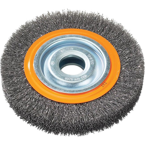 Crimped Wire Bench Wheel Brush, 6" Dia., 0.0118" Fill, 1/2" - 1/4" Arbor Ottawa Fastener Supply
