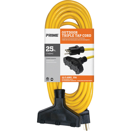 Vinyl Extension Cord, Outdoor, SJTW, 12/3 AWG, 15 A, 3 Outlet(s), 25' Ottawa Fastener Supply