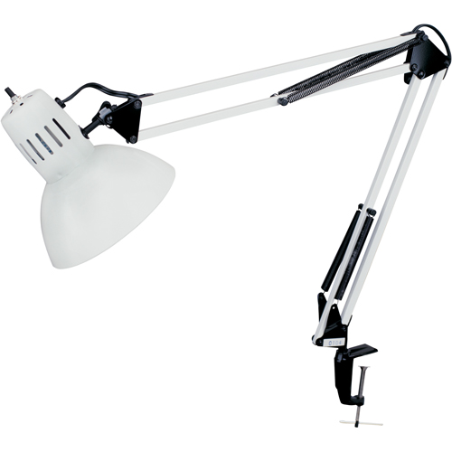 Swing Arm Clamp-On Desk Lamps, 100 W, Incandescent, C-Clamp, 36" Neck, White Ottawa Fastener Supply