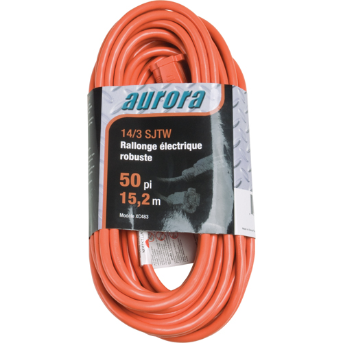 Vinyl Extension Cord, Outdoor, SJTW, 14/3 AWG, 15 A, 50' Ottawa Fastener Supply