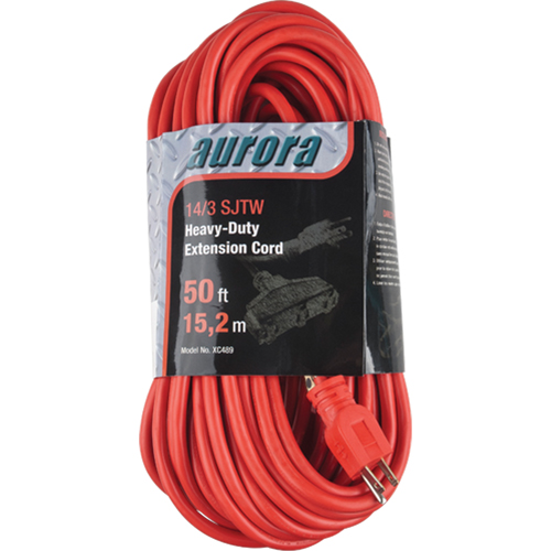 Vinyl Extension Cord, Outdoor, SJTW, 14/3 AWG, 15 A, 3 Outlet(s), 50' Ottawa Fastener Supply