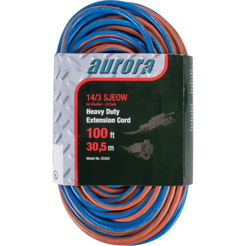 TPE-Rubber Extension Cord With Light Indicator, All-Weather, SJEOW, 14/3 AWG, 13 A, 100' Ottawa Fastener Supply
