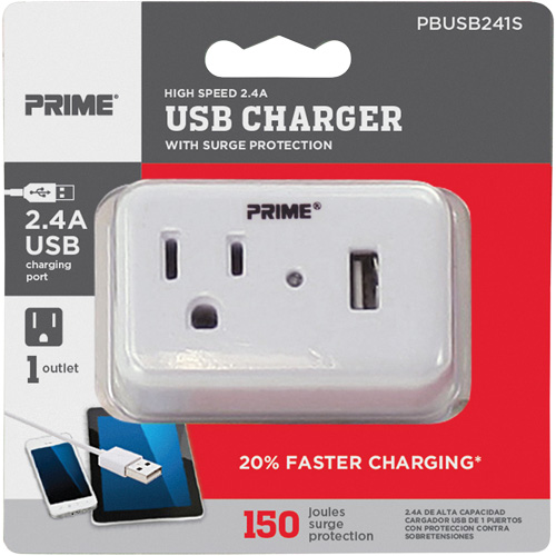 Prime&reg; USB Charger with Surge Protector Ottawa Fastener Supply