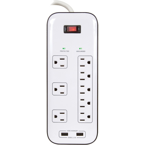 USB Charging Surge Protectors, 8 Outlets, 2400 J, 1875 W, 6' Cord Ottawa Fastener Supply