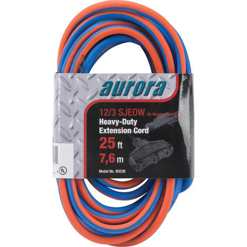 TPE-Rubber Extension Cord with Light Indicator, All-Weather, SJEOW, 12/3 AWG, 15 A, 3 Outlet(s), 25' Ottawa Fastener Supply