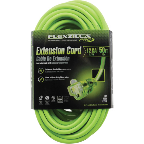 Flexzilla&reg; Pro Industrial Extension Cord, All-Weather, SJTW, 12/3 AWG, 15 A, 50' Ottawa Fastener Supply
