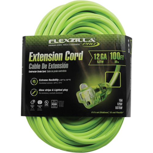 Flexzilla&reg; Pro Industrial Extension Cord, All-Weather, SJTW, 12/3 AWG, 15 A, 100' Ottawa Fastener Supply