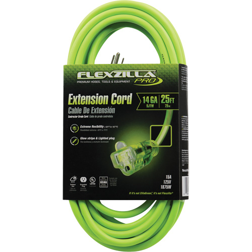 Flexzilla&reg; Pro Industrial Extension Cord, All-Weather, SJTW, 14/3 AWG, 15 A, 25' Ottawa Fastener Supply
