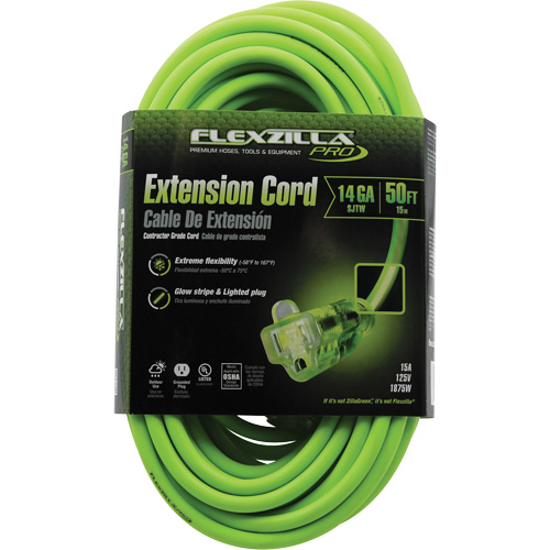 Flexzilla&reg; Pro Industrial Extension Cord, All-Weather, SJTW, 14/3 AWG, 15 A, 50' Ottawa Fastener Supply