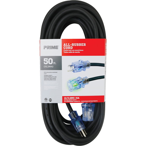 All-Rubber Extension Cord, Outdoor, SJOOW, 12/3 AWG, 15 A, 50' Ottawa Fastener Supply