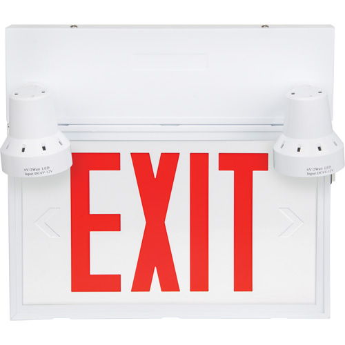 Exit Sign with Security Lights, LED, Battery Operated/Hardwired, 12-1/10" L x 11" W, English Ottawa Fastener Supply