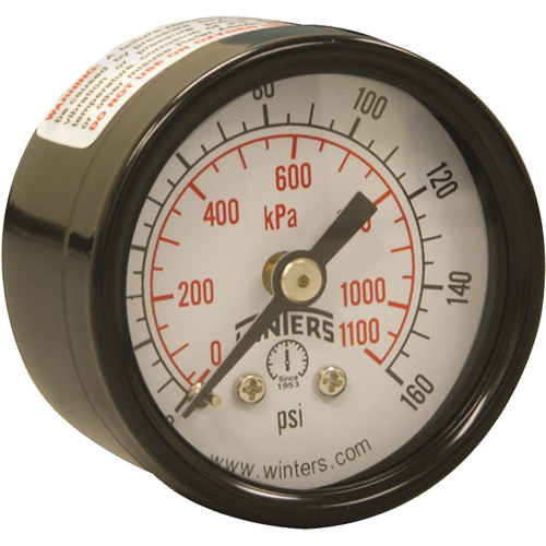 Economy Pressure Gauge, 1-1/2" , 0 - 160 psi, Back Mount, Analogue Ottawa Fastener Supply