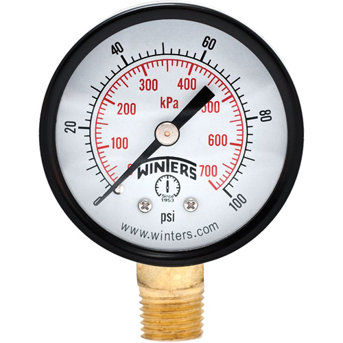 Economy Pressure Gauge, 2" , 0 - 100 psi, Bottom Mount, Analogue Ottawa Fastener Supply