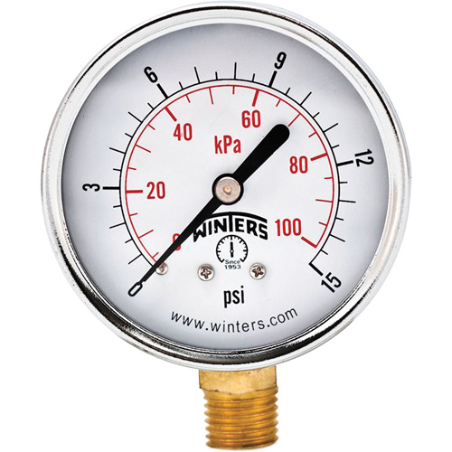 Economy Pressure Gauge, 2-1/2" , 0 - 15 psi, Bottom Mount, Analogue Ottawa Fastener Supply