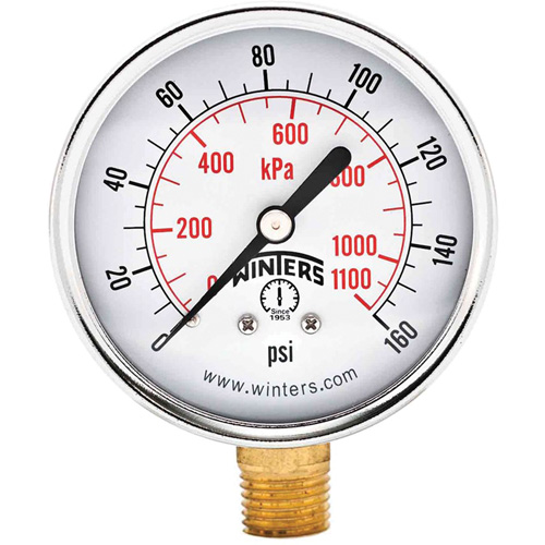 Economy Pressure Gauge, 2-1/2" , 0 - 160 psi, Bottom Mount, Analogue Ottawa Fastener Supply