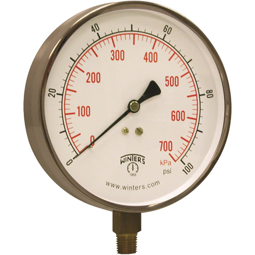Contractor Pressure Gauge, 4-1/2" , 0 - 100 psi, Bottom Mount, Analogue Ottawa Fastener Supply