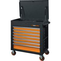 GSX Series Rolling Tool Cart with Tilt Top, 7 Drawers, 35" L x 20" W x 39" H, Black/Orange AUW202 | Ottawa Fastener Supply