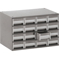 Modular Parts Cabinets, Steel, 16 Drawers, 17" x 10-9/16" x 2-1/8", Grey CA856 | Ottawa Fastener Supply