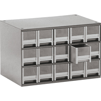 Modular Parts Cabinets, Steel, 15 Drawers, 17" x 10-9/16" x 3-1/16", Grey Ottawa Fastener Supply