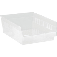 Shelf Bins, 8-3/8" W x 4" H x 11-5/8" D, Clear, 30 lbs. Capacity Ottawa Fastener Supply