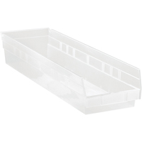 Shelf Bins, 6-5/8" W x 4" H x 23-5/8" D, Clear, 50 lbs. Capacity Ottawa Fastener Supply