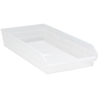 Shelf Bins, 11-1/8" W x 4" H x 23-5/8" D, Clear, 50 lbs. Capacity Ottawa Fastener Supply