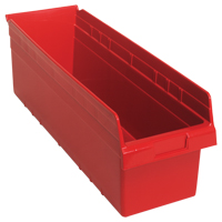 Store-Max Shelf Bins, 8-3/8" W x 8" H x 23-5/8" D, Red, 68 lbs. Capacity Ottawa Fastener Supply