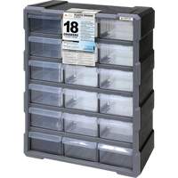Drawer Cabinet, Plastic, 18 Drawers, 15" x 6-1/4" x 18-3/4", Black Ottawa Fastener Supply