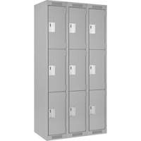 Clean Line Lockers, 3 -tier, Bank of 3, 36" x 18" x 72", Steel, Grey, Rivet (Assembled) Ottawa Fastener Supply