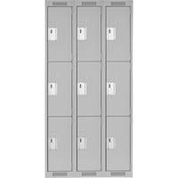 Clean Line Lockers, 3 -tier, Bank of 3, 36" x 18" x 72", Steel, Grey, Rivet (Assembled) Ottawa Fastener Supply