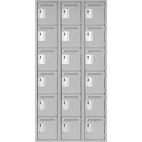 Clean Line Lockerettes, 6 -tier, Bank of 3, 36" x 18" x 72", Steel, Grey, Rivet (Assembled) Ottawa Fastener Supply
