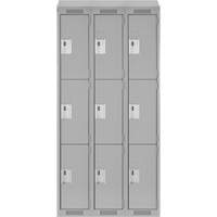 Clean Line Lockers, 3 -tier, Bank of 3, 36" x 18" x 78", Steel, Grey, Rivet (Assembled) Ottawa Fastener Supply