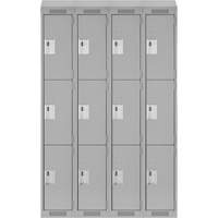 Clean Line Lockers, 3 -tier, Bank of 4, 48" x 18" x 78", Steel, Grey, Rivet (Assembled) Ottawa Fastener Supply