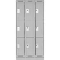 Clean Line Lockers, 3 -tier, Bank of 3, 36" x 18" x 76", Steel, Grey, Rivet (Assembled) Ottawa Fastener Supply