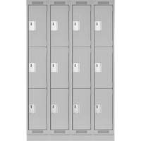 Clean Line Lockers, 3 -tier, Bank of 4, 48" x 18" x 76", Steel, Grey, Rivet (Assembled) Ottawa Fastener Supply