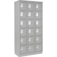 Clean Line Lockerette, 6 -tier, Bank of 3, 36" x 18" x 76", Steel, Grey, Rivet (Assembled) Ottawa Fastener Supply